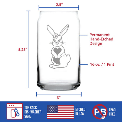 Cute Bunny Rabbit - Beer Can Pint Glass - Hand Engraved Gifts for Men & Women That Love Bunnies