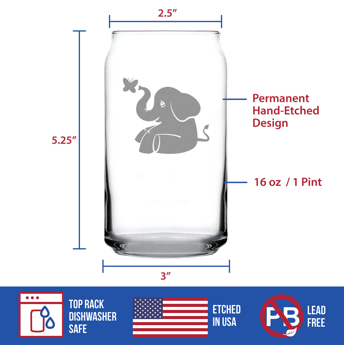 Cute Elephant - 16 Ounce Beer Can Pint Glass