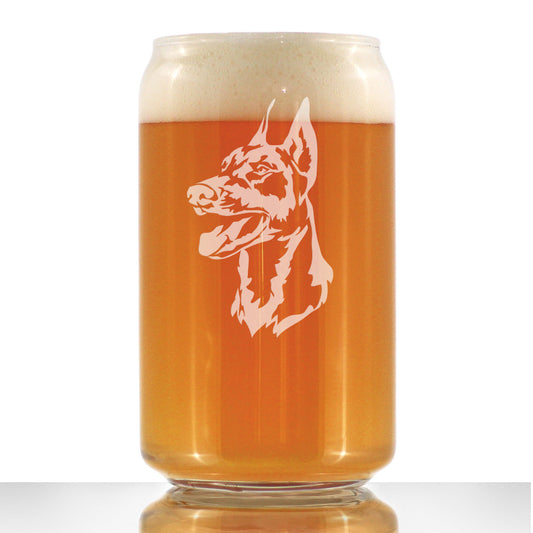 Doberman Face Beer Can Pint Glass - Unique Dog Themed Decor and Gifts for Moms & Dads of Pinscher Dobermans - 16 Oz
