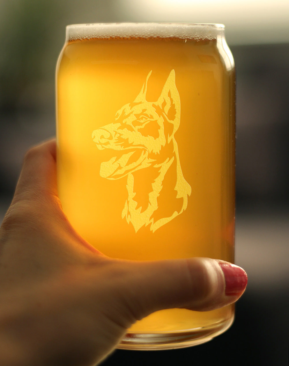 Doberman Face Beer Can Pint Glass - Unique Dog Themed Decor and Gifts for Moms & Dads of Pinscher Dobermans - 16 Oz