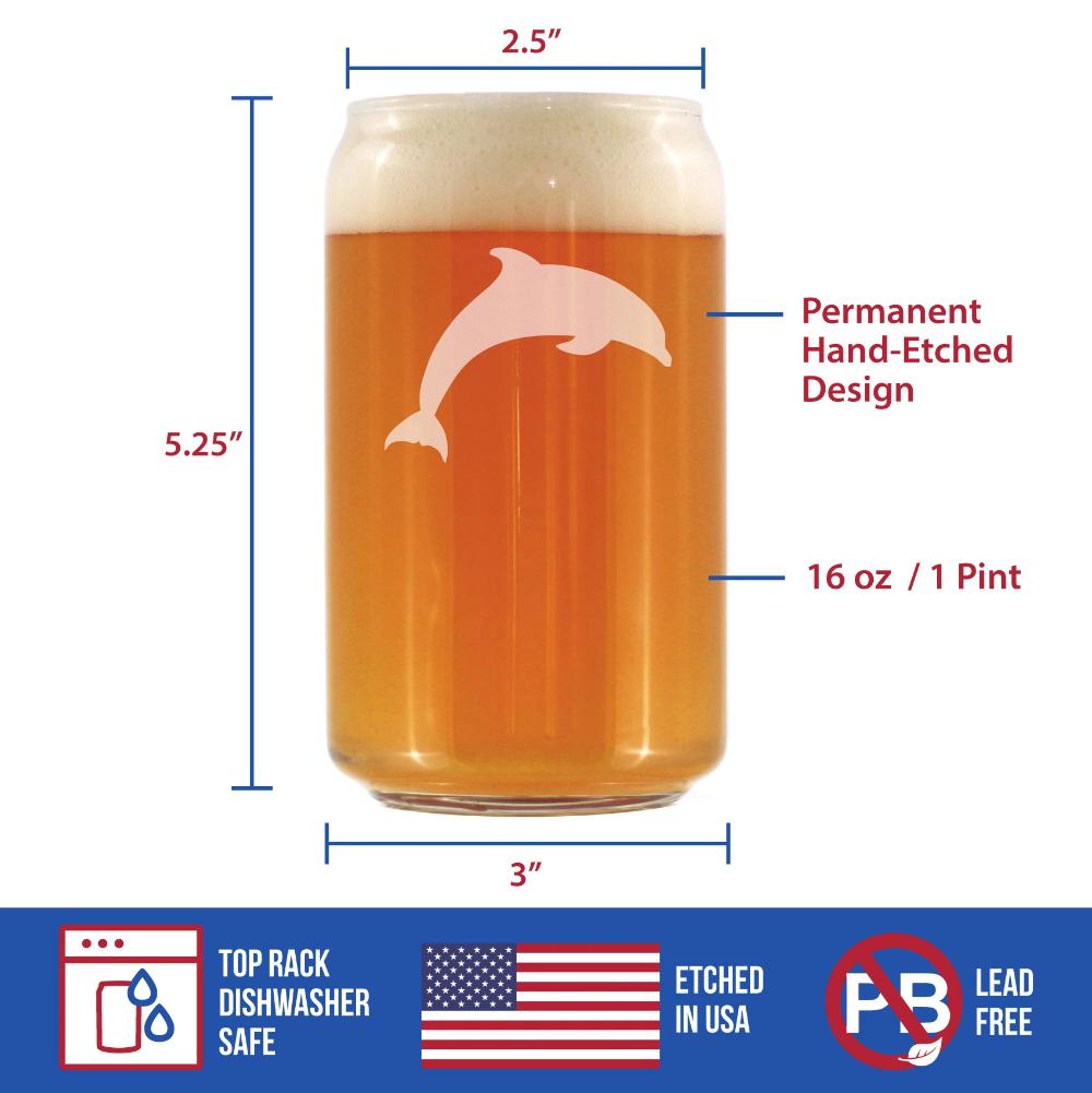 Dolphin - Beer Can Pint Glass 16 oz - Cute Dolphin Themed Gifts or Party Decor for Women & Men - Fun Drinking Glasses