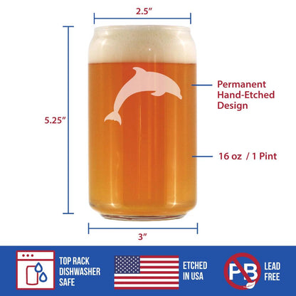 Dolphin - Beer Can Pint Glass 16 oz - Cute Dolphin Themed Gifts or Party Decor for Women & Men - Fun Drinking Glasses