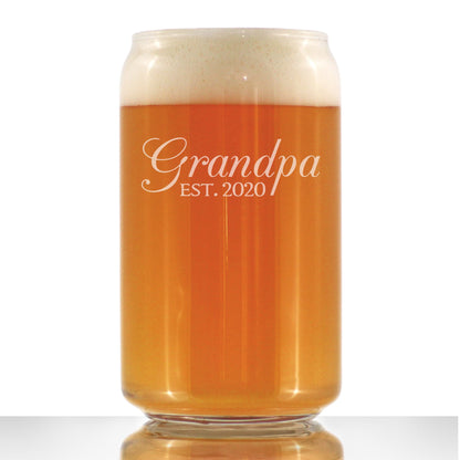 Grandpa Est 2020 - New Grandfather Beer Can Pint Glass Gift for First Time Grandparents - Decorative 16 Oz Glasses
