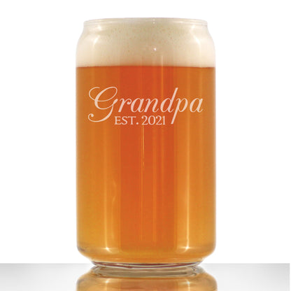 Grandpa Est 2021 - New Grandfather Beer Can Pint Glass Gift for First Time Grandparents - Decorative 16 Oz Glasses