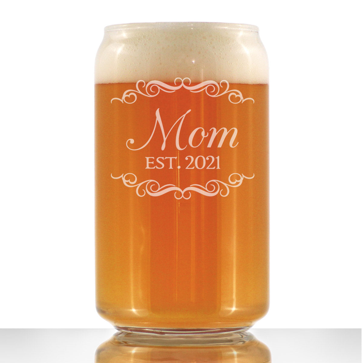 Mom Est. 2021 - Decorative - 16 Ounce Beer Can Pint Glass