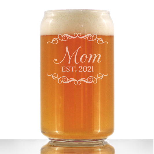 Mom Est. 2021 - Decorative - 16 Ounce Beer Can Pint Glass