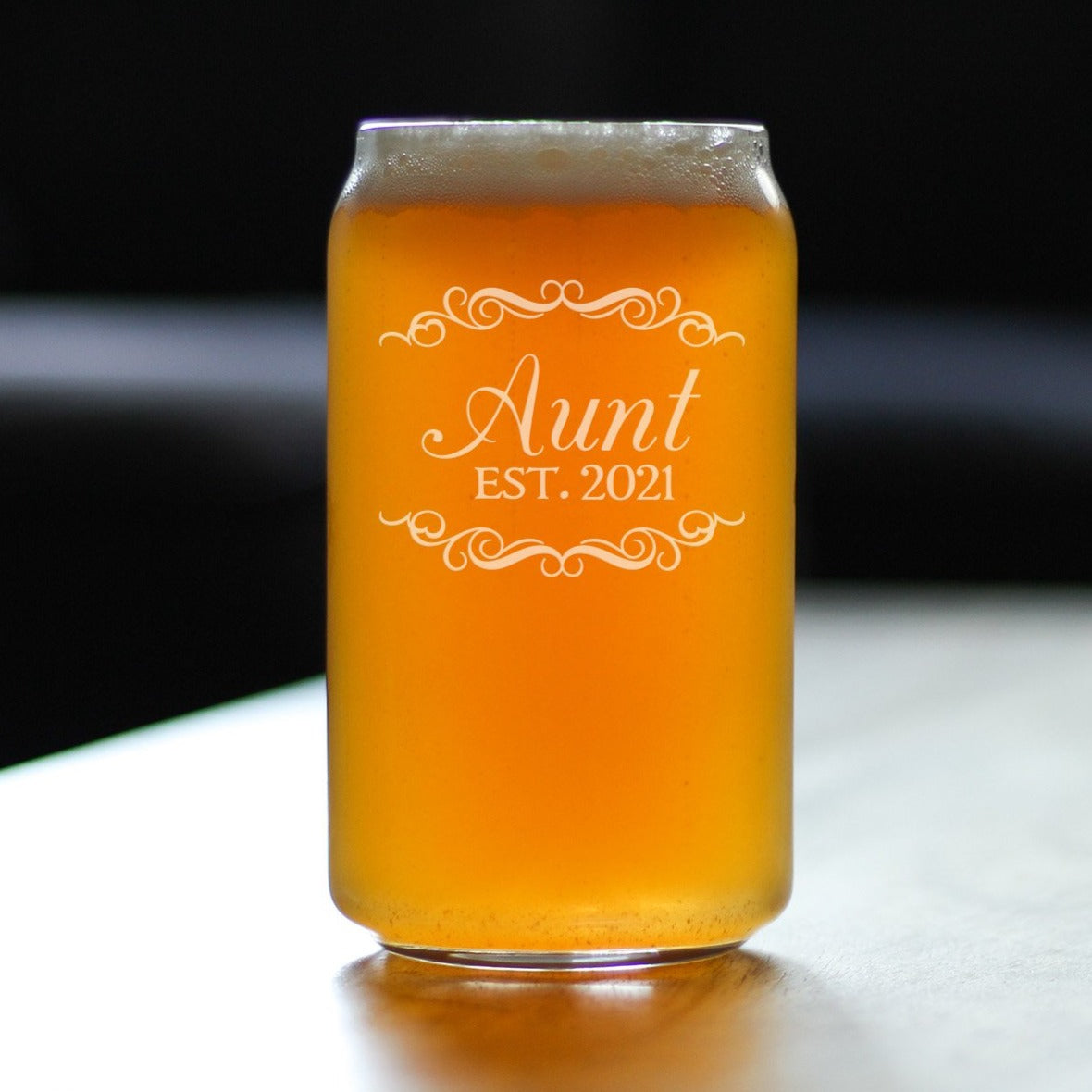 Aunt Est 2021 - New Aunties Beer Can Pint Glass Gift for First Time Aunts - Decorative 16 Oz Glasses