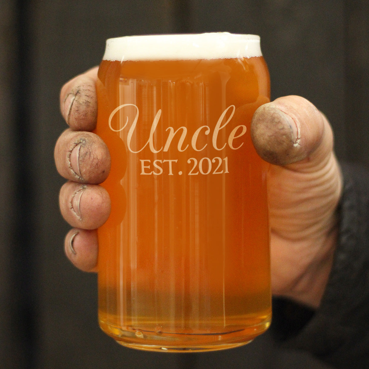 Uncle Est 2021 - Beer Can Pint Glass Gift for First Time Uncles - Decorative 16 Oz Glasses