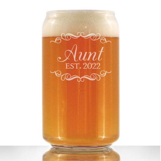 Aunt Est 2022 - New Aunties Beer Can Pint Glass Gift for First Time Aunts - Decorative 16 Oz Glasses