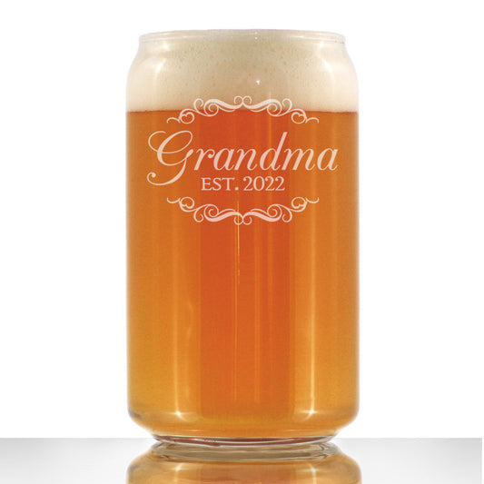 Grandma Est 2022 - New Grandmother Beer Can Pint Glass Gift for First Time Grandparents - Decorative 16 Oz Glasses