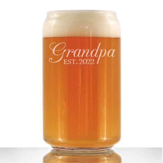 Grandpa Est 2022 - New Grandfather Beer Can Pint Glass Gift for First Time Grandparents - Decorative 16 Oz Glasses