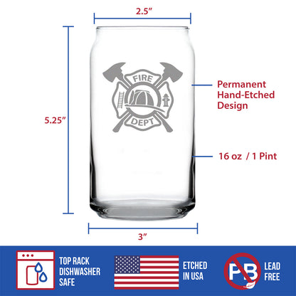 Firefighter Symbol Engraved Beer Can Pint Glass, Unique Gifts for Firefighters, Firemen & Firewomen