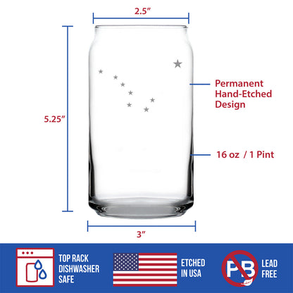 Alaska Flag Beer Can Pint Glass - State Themed Drinking Decor and Gifts for Alaskan Women & Men - 16 Oz Glasses