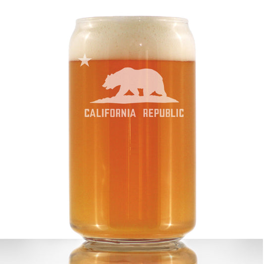 California Flag Beer Can Pint Glass - State Themed Drinking Decor and Gifts for Californian Women & Men - 16 Oz Glasses