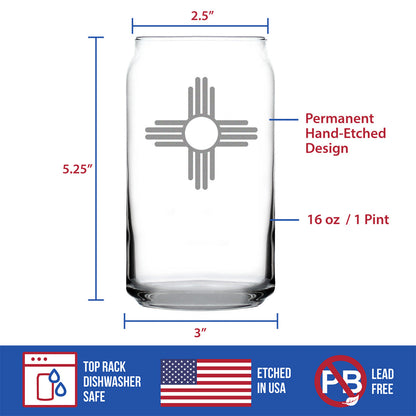 New Mexico Flag Beer Can Pint Glass - State Themed Drinking Decor and Gifts for New Mexican Women & Men - 16 Oz Glasses