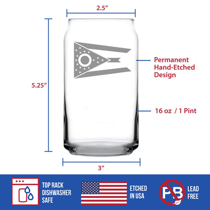 Ohio Flag Beer Can Pint Glass - State Themed Drinking Decor and Gifts for Ohioan Women & Men - 16 Oz Glasses