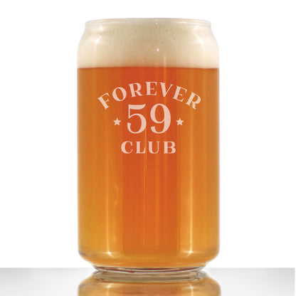 Forever 59 Club - Beer Can Pint Glass 60th Birthday Gifts for Women & Men Turning 60 - Fun Bday Party Decor - 16 Oz