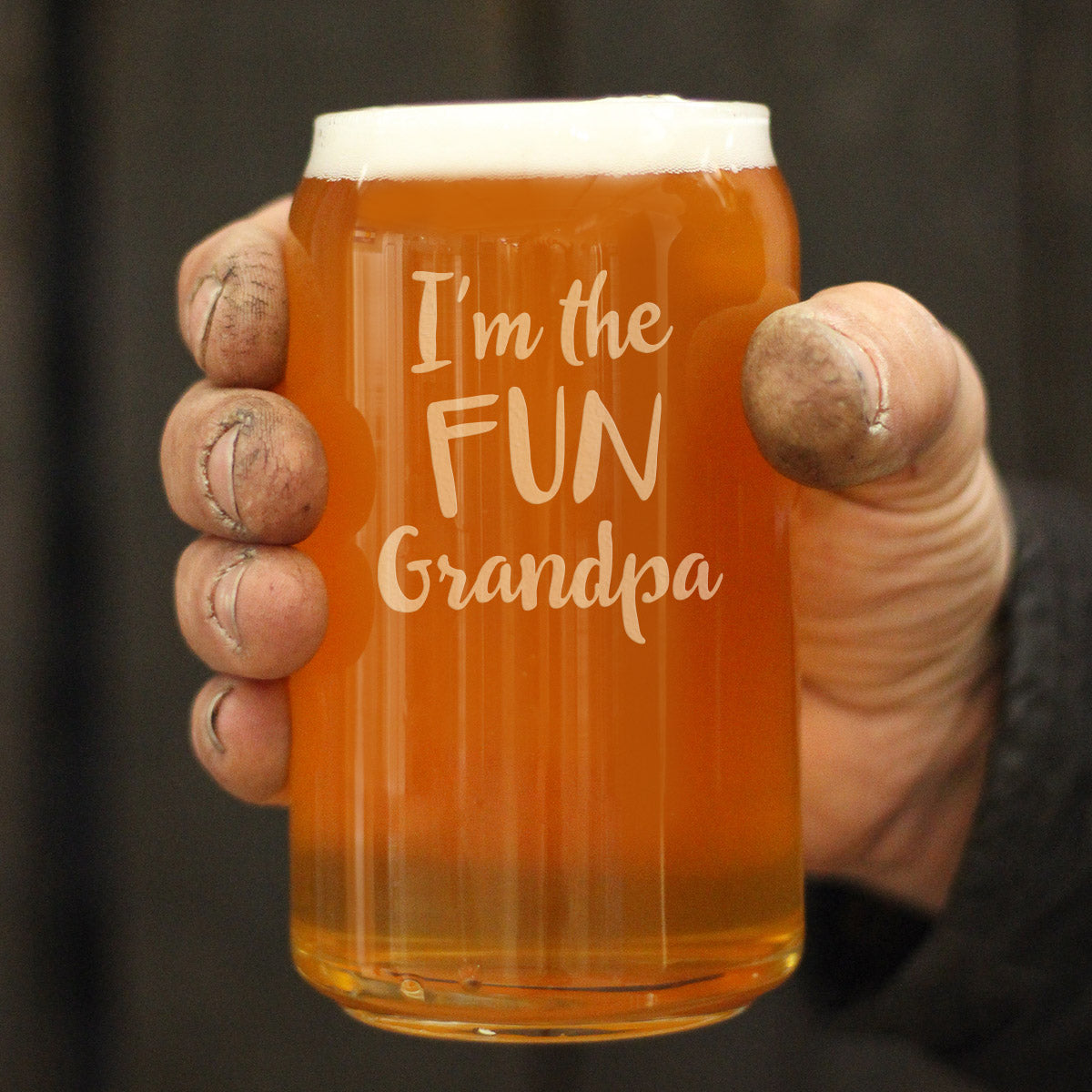 Fun Grandpa - Funny Beer Can Pint Glass Glass Gift for Grandfathers - 16 Oz Glasses for Lagers and Ales