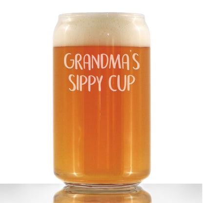Grandma's Sippy Cup - Funny Beer Can Pint Glass Gift for Beer Drinking Grandmothers - 16 Oz Mixing Glass for Lagers and Ales
