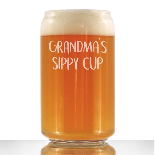 Grandma's Sippy Cup - Funny Beer Can Pint Glass Gift for Beer Drinking Grandmothers - 16 Oz Mixing Glass for Lagers and Ales