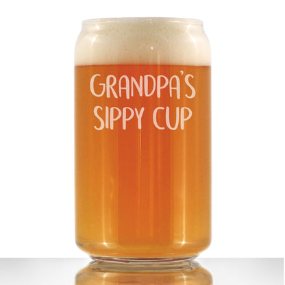 Grandpa's Sippy Cup - Funny Beer Can Pint Glass Gift for Beer Drinking Grandfathers - 16 Oz Mixing Glass for Lagers and Ales
