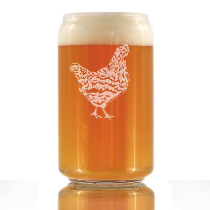 Hen - Cute Funny Beer Can Pint Glass, Etched Sayings - Cute Farmhouse Decor Gifts for Lovers of Hens, Chickens, and Beer