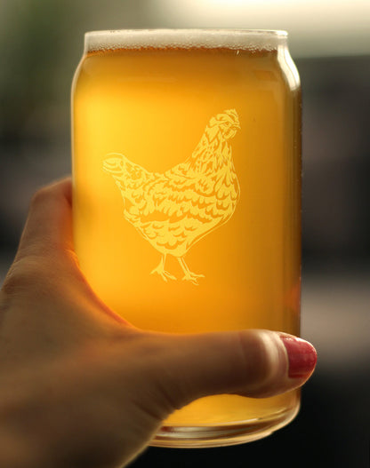 Hen - Cute Funny Beer Can Pint Glass, Etched Sayings - Cute Farmhouse Decor Gifts for Lovers of Hens, Chickens, and Beer