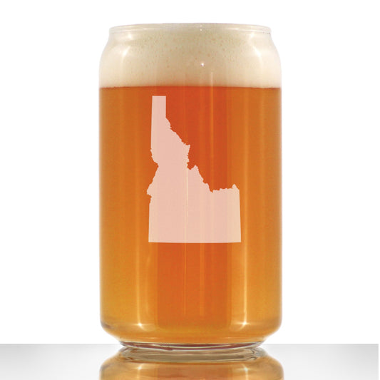 Idaho State Outline Beer Can Pint Glass - State Themed Drinking Decor and Gifts for Idahoan Women & Men - 16 Oz Glasses