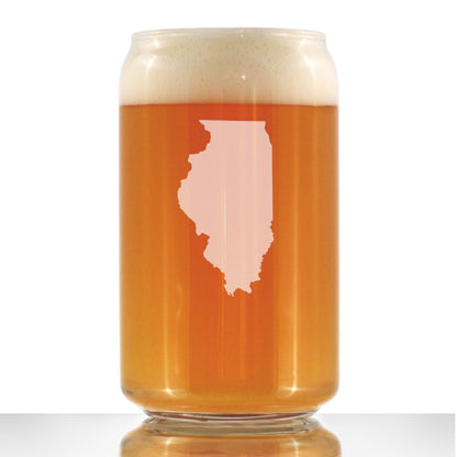 Illinois State Outline Beer Can Pint Glass - State Themed Drinking Decor and Gifts for Illinoisan Women & Men - 16 Oz Glasses