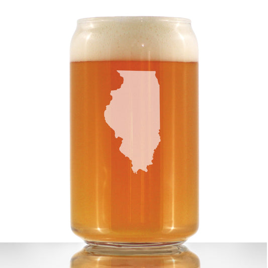 Illinois State Outline Beer Can Pint Glass - State Themed Drinking Decor and Gifts for Illinoisan Women & Men - 16 Oz Glasses
