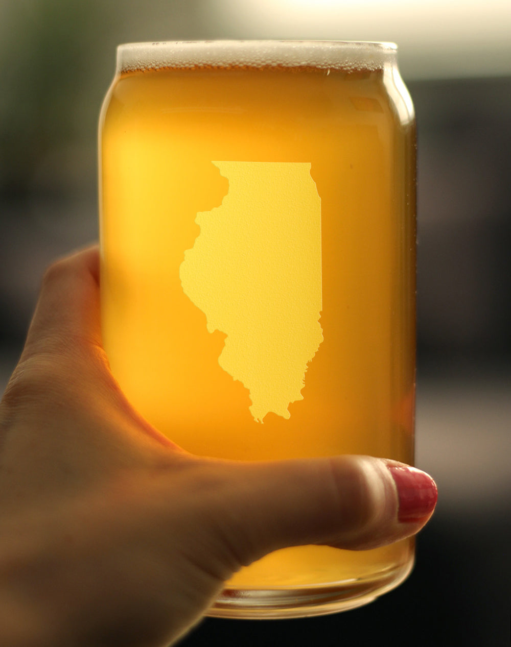 Illinois State Outline Beer Can Pint Glass - State Themed Drinking Decor and Gifts for Illinoisan Women & Men - 16 Oz Glasses