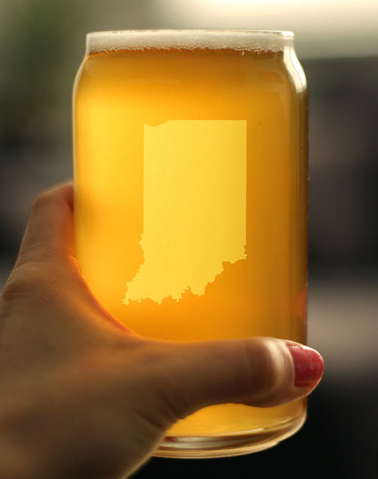 Indiana State Outline Beer Can Pint Glass - State Themed Drinking Decor and Gifts for Hoosier Women & Men - 16 Oz Glasses