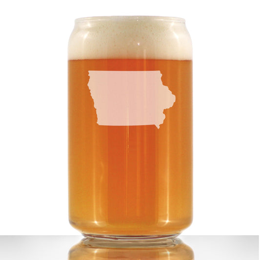 Iowa State Outline Beer Can Pint Glass - State Themed Drinking Decor and Gifts for Iowan Women & Men - 16 Oz Glasses