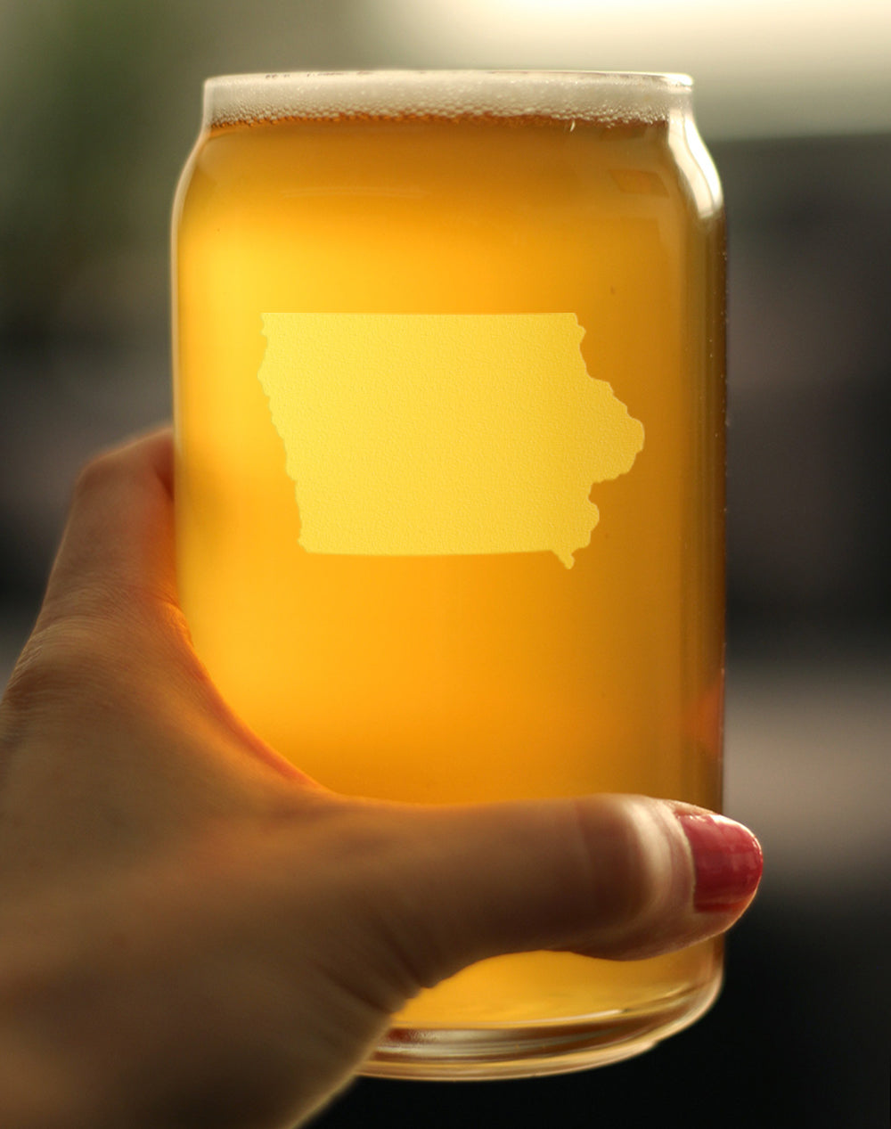 Iowa State Outline Beer Can Pint Glass - State Themed Drinking Decor and Gifts for Iowan Women & Men - 16 Oz Glasses