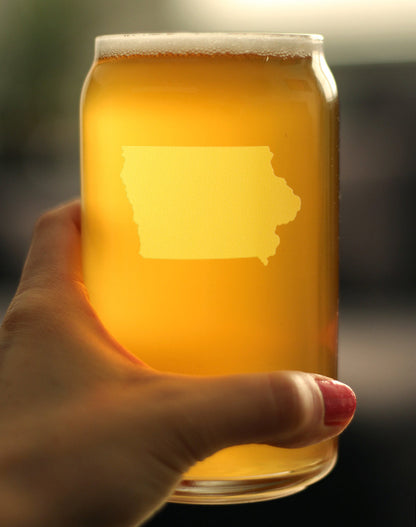 Iowa State Outline Beer Can Pint Glass - State Themed Drinking Decor and Gifts for Iowan Women & Men - 16 Oz Glasses