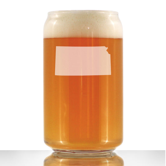 Kansas State Outline Beer Can Pint Glass - State Themed Drinking Decor and Gifts for Kansan and Jayhawker Women & Men - 16 Oz Glasses