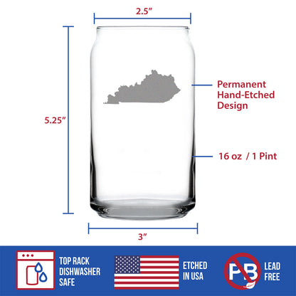 Kentucky State Outline Beer Can Pint Glass - State Themed Drinking Decor and Gifts for Kentuckian Women & Men - 16 Oz Glasses