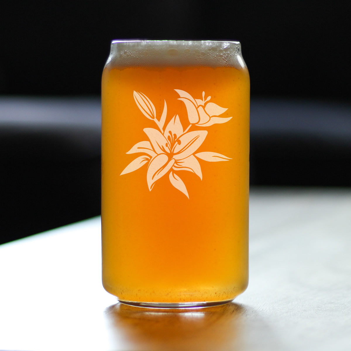 Lily Beer Can Pint Glass - Floral Themed Decor and Gifts for Flower Lovers - 16 oz Glasses