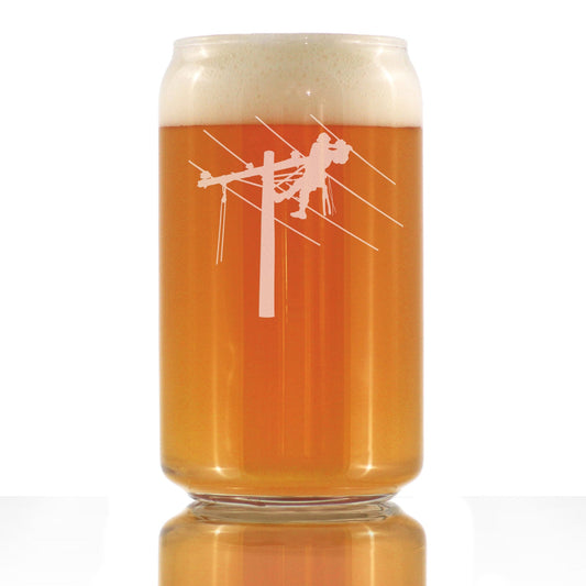 Lineworker Engraved Beer Can Pint Glass, Unique Electrical Themed Gifts for Men and Women who are Lineworkers - 16 oz
