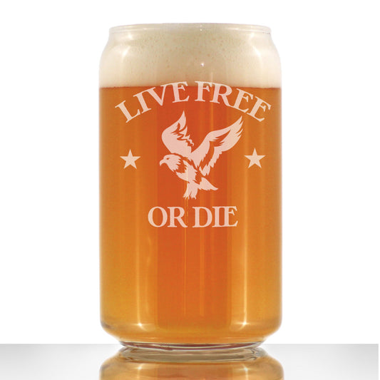 Live Free Or Die - American Patriotic Beer Can Pint Glass Gift for Men & Women - 16 oz Drinking Glasses
