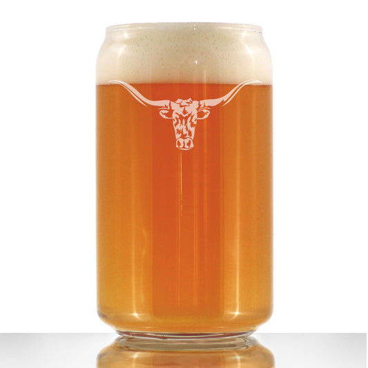 Longhorn Beer Can Pint Glass - Western Themed Farm Decor and Gifts for Texan Ranchers - 16 Oz Glasses