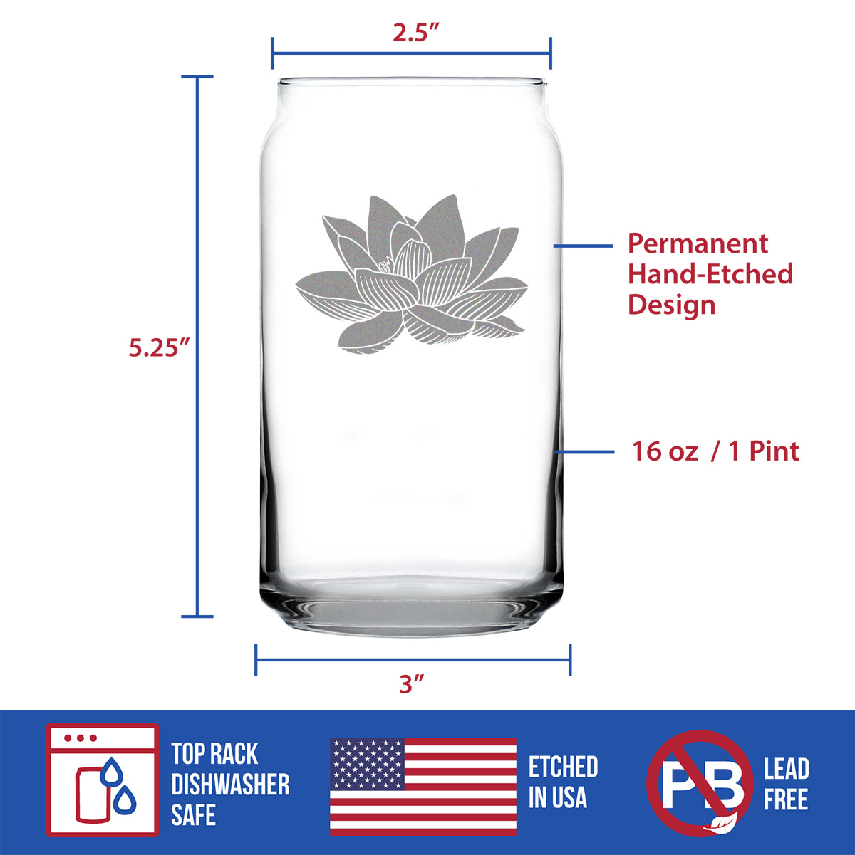 Lotus Flower - 16 Ounce Beer Can Pint Glass