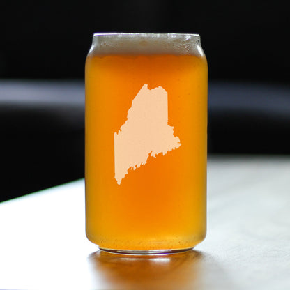 Maine State Outline Beer Can Pint Glass - State Themed Drinking Decor and Gifts for Mainer Women & Men - 16 Oz Glasses