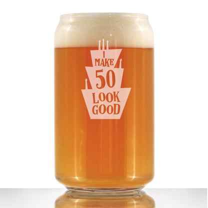 Make 50 Look Good - Funny 16 oz Beer Can Pint Glass - 50th Birthday Gifts for Men or Women Turning 50 - Bday Party Decor