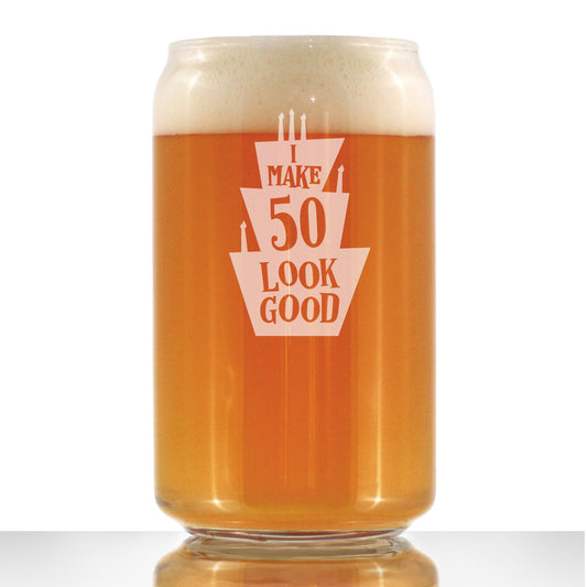 Make 50 Look Good - Funny 16 oz Beer Can Pint Glass - 50th Birthday Gifts for Men or Women Turning 50 - Bday Party Decor