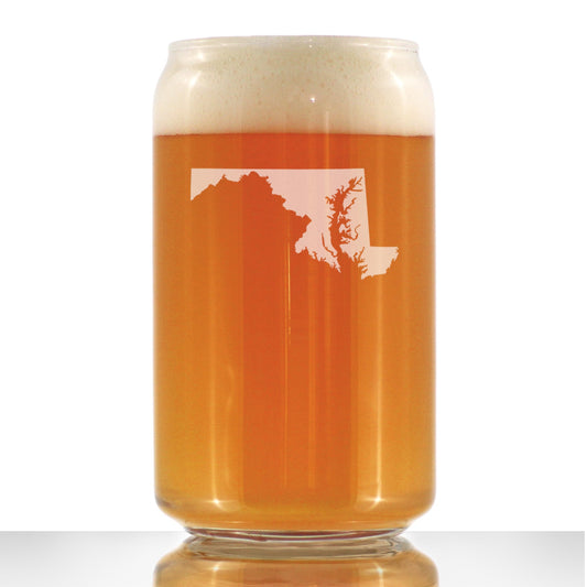 Maryland State Outline Beer Can Pint Glass - State Themed Drinking Decor and Gifts for Marylander Women & Men - 16 Oz Glasses