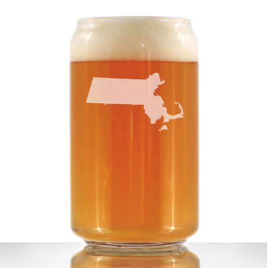 Massachusetts State Outline Beer Can Pint Glass - State Themed Drinking Decor and Gifts for Bay Stater Women & Men - 16 Oz Glasses