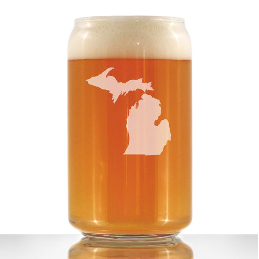 Michigan State Outline Beer Can Pint Glass - State Themed Drinking Decor and Gifts for Michigander Women & Men - 16 Oz Glasses