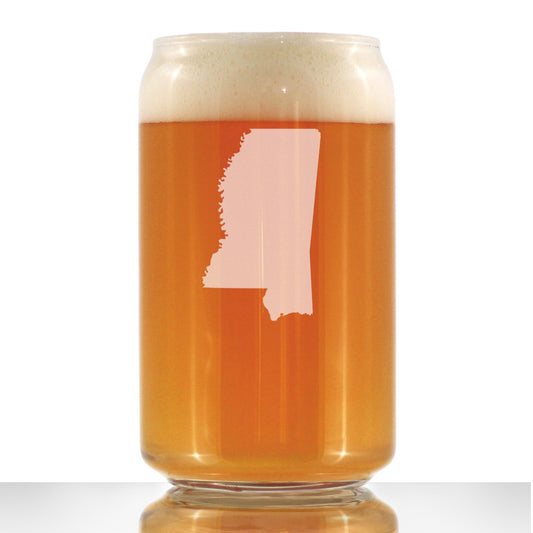 Mississippi State Outline Beer Can Pint Glass - State Themed Drinking Decor and Gifts for Mississippian Women & Men - 16 Oz Glasses