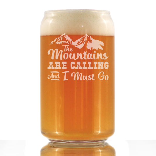 Mountains are Calling - Beer Can Pint Glass for Beer - Gifts for Men & Women that Love Hiking & Cabins- Fun Drinking Decor